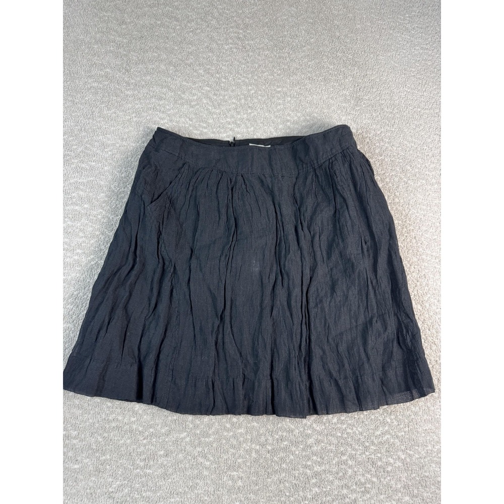 Garnet Hill Skirt Womens 14 Black Crinkle Pleated A Line Knee Length Lined